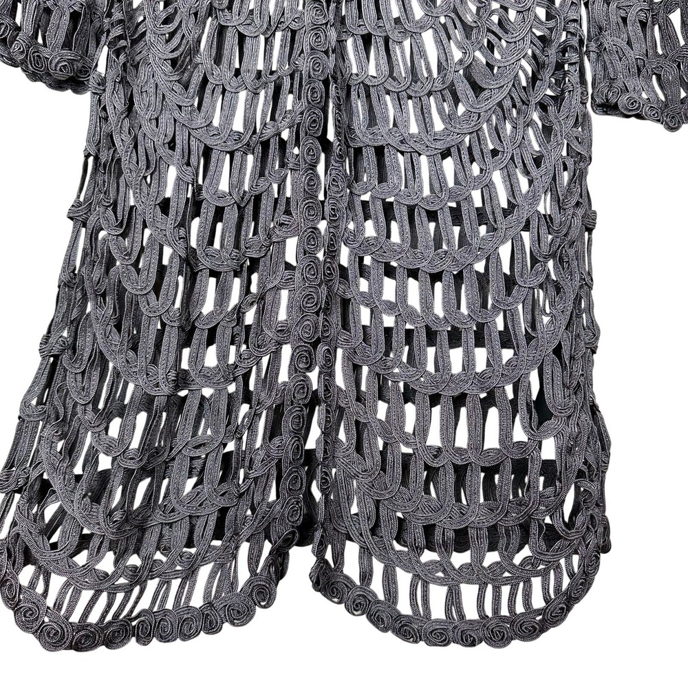 Chico's Travelers Charcoal Plum Crochet Open Front Cardigan Longline Rayon - Picture 9 of 10